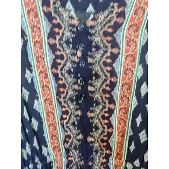 Pink Rose Womens Dress Maxi Size L Aztec Boho Hippie Festival Semi Sheer Rayon - Picture 5 of 15